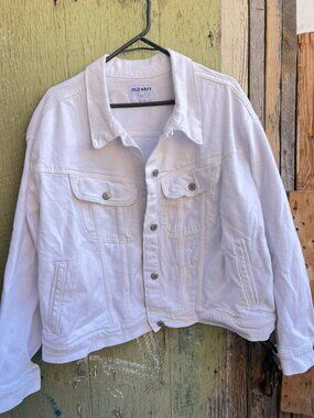 Old Navy White Denim Jacket Button Front Plus Size 3X